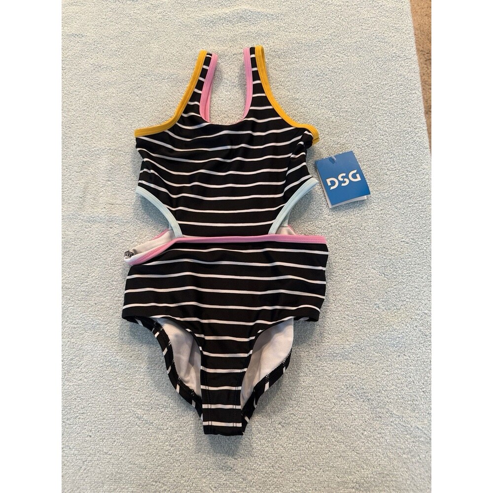 DSG Girls One Piece Swimsuit Cut Out Stripe Navy White Size XL 18 NWT Free Ship